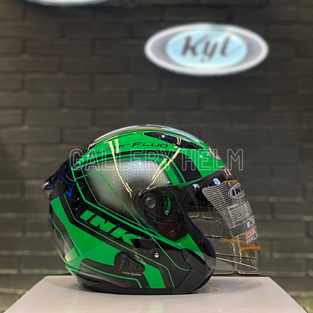 INK Metro Super Fluo #1 Green Fluo Black / INK Metro motif / helm ink / helm half face  / 100% origi
