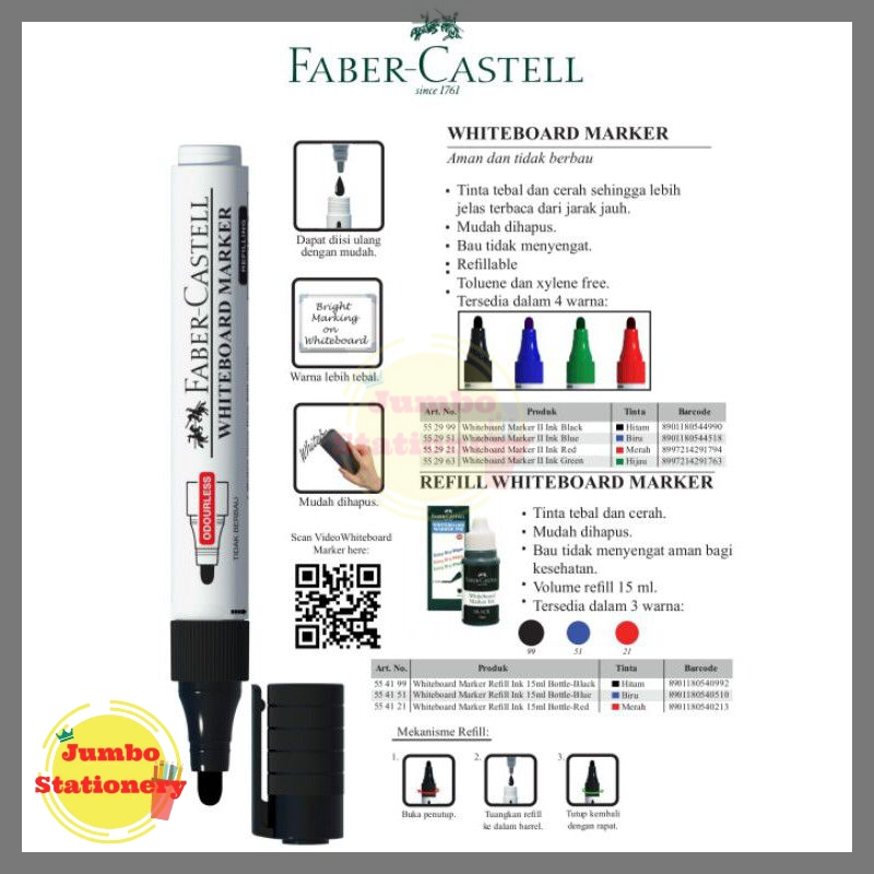 Spidol Faber Castell Whiteboard Spidol Papan Tulis Bisa di hapus Hitam