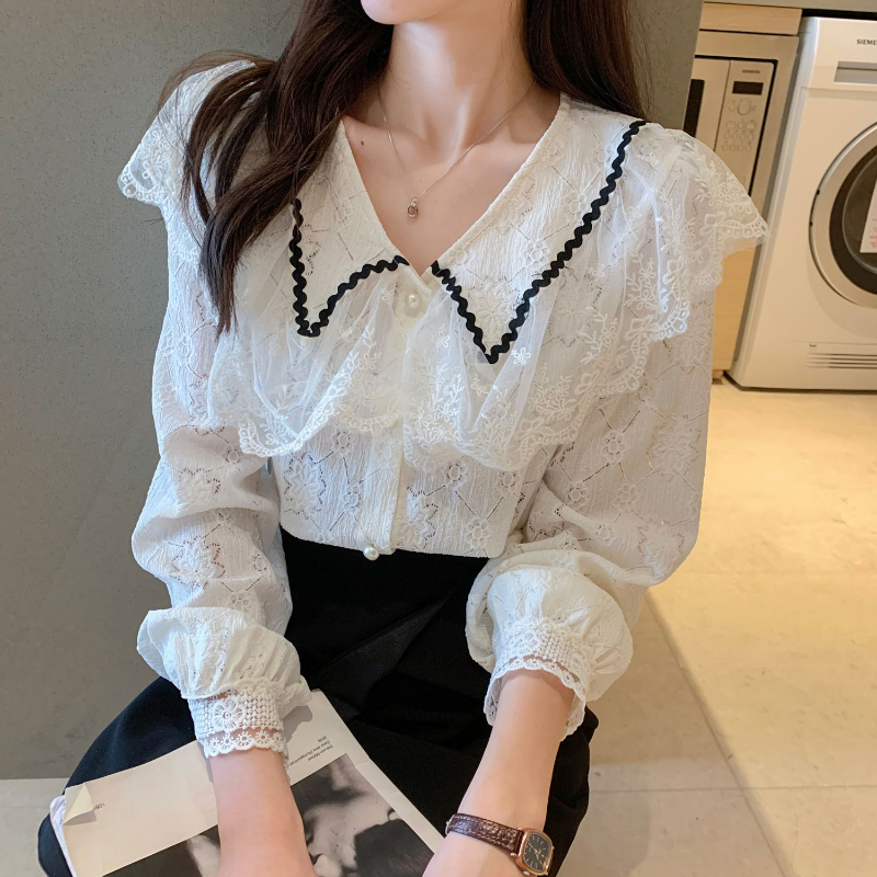 MOOGU ♡ Kemeja korea blouse renda temperamen shirt atasan wanita