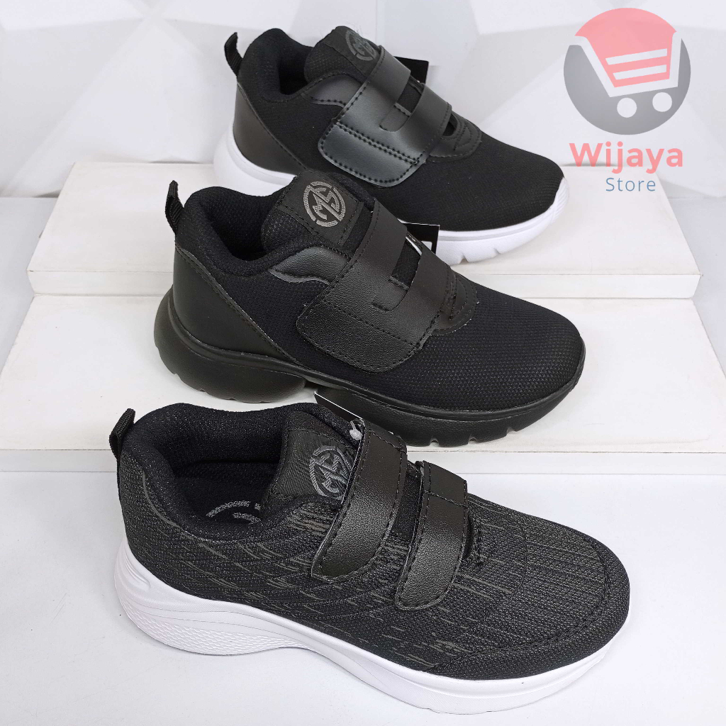 Sepatu Sekolah 31-36 Sneaker Anak Hitam Polos Putih Sol Phylon Ringan Strap Velcro Perekat Mewah Eksklusif MS TG