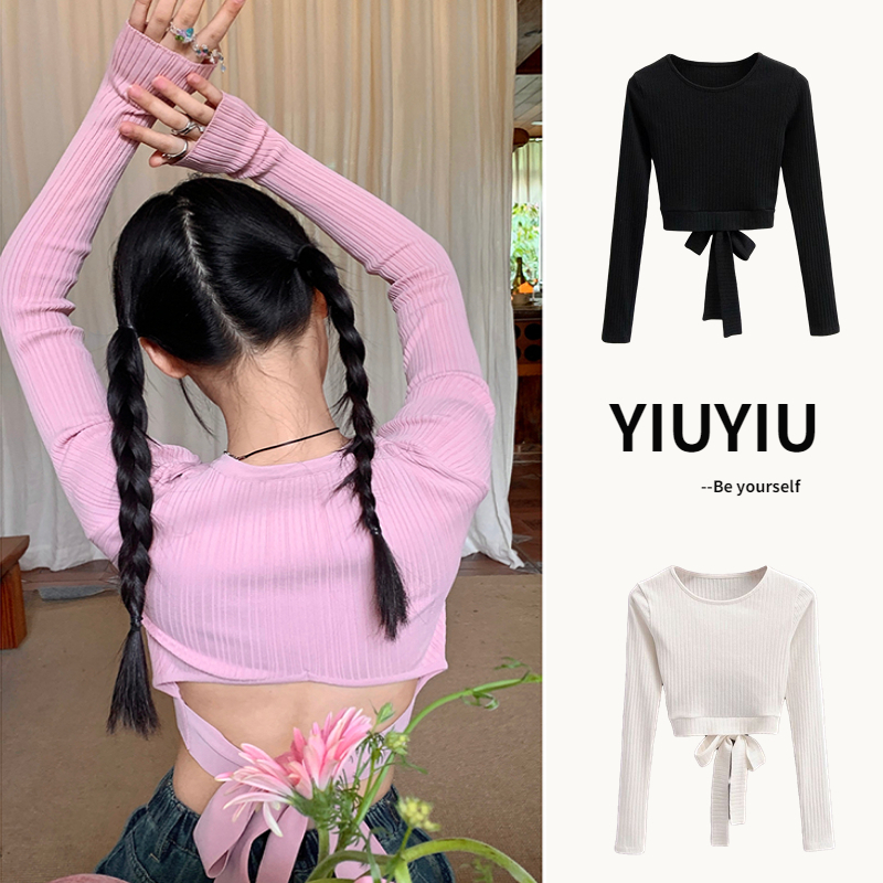 YIU YIU Rajut - Korean Knit Top Sexy Style Long Sleeve Crop Top T-Shirt Kaos Wanita Lengan Panjang