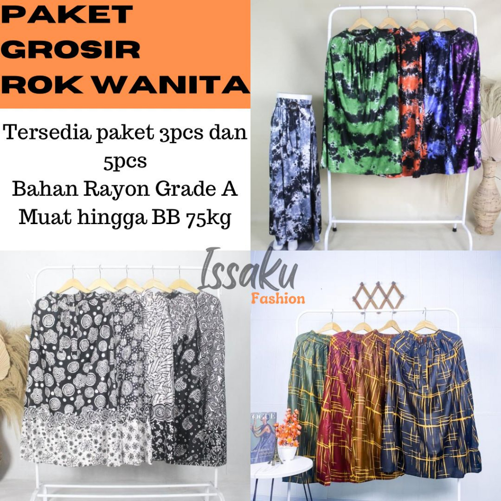 Paket 3pcs/5pcs Rok Klok Payung Motif Batik Bahan Rayon