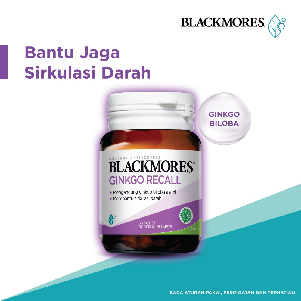 Suplemen Bantu Jaga Sirkulasi Darah Blackmores Ginkgo Recall Isi 30 Tablet BPOM Halal