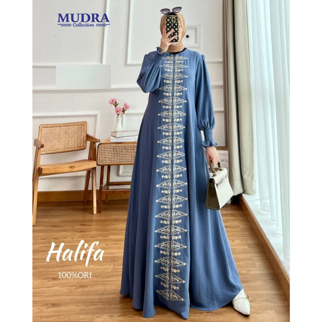 HALIFA DRESS WANITA CRINKLE MOTIF BORDIR KEKINIAN