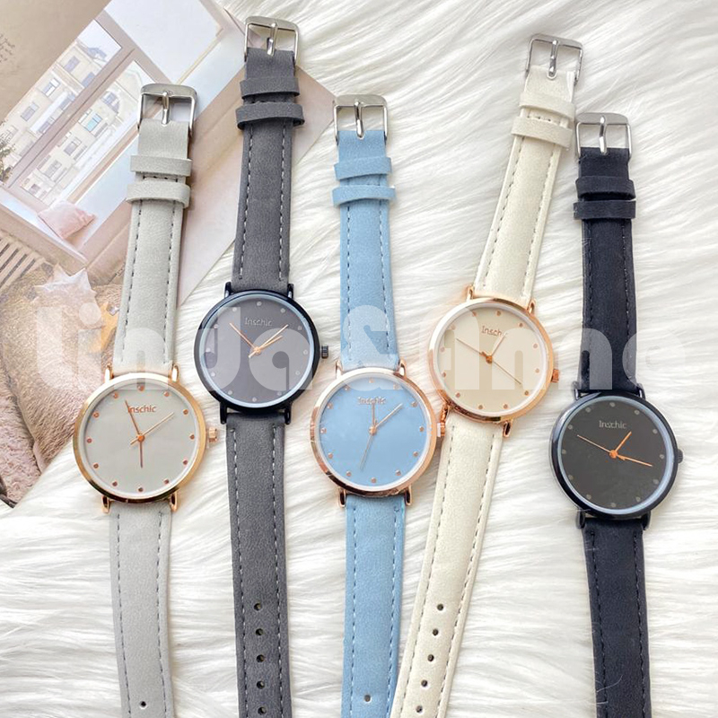 Jam Tangan Wanita Analog Simple Gaya Casual Strap PU Leather Dial Bulat Fashion Import