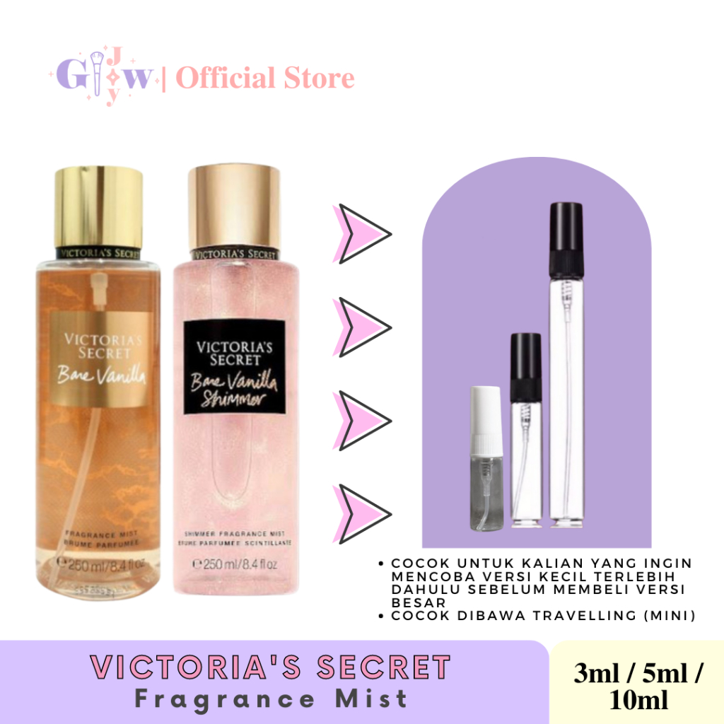 [DECANT] VICTORIA'S SECRET - BARE VANILLA (SHIMMER / TDK SHIMMER) body fine fragrance mist | vs badan tubuh murah wangi harum tahan seharian original asli bpom share in jar bottle botol mini travel size travelling victorias