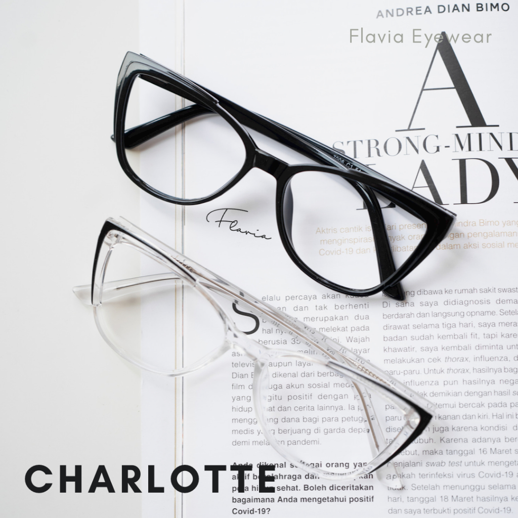 Flavia Eyewear - Kacamata Charlotte Square Acetat  (custom minus, photochromic, blueray, bluechromic dan photobrown)