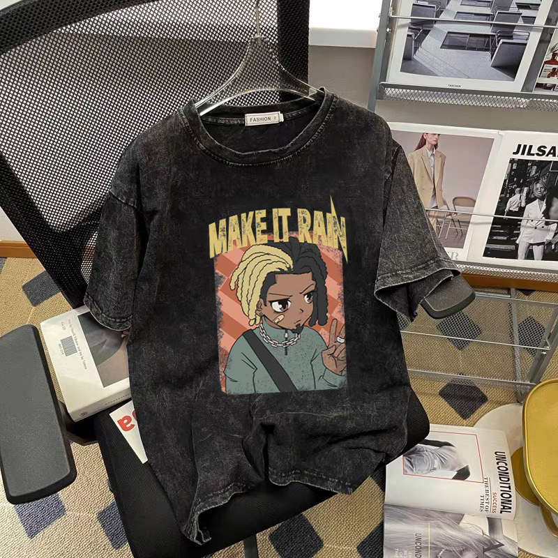 RDGF Kaos anak laki-laki keren Amerika T-shirt trendi gaya jalanan Washed kaos Kaos Pria Modis/A0493