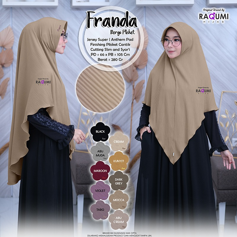 FRANDA BERGO PLISKET, HIJAB CASUAL DAILY, HIJAB JERSEY SUPER ADEM HALUS PRESS PLISKET, HIJAB PAD ANT