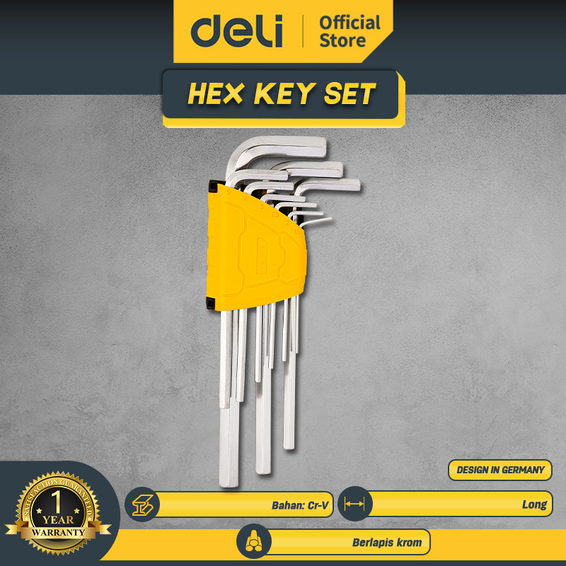 Deli Long Flat end Hex key set 9pcs  /Kunci L Ujung Rata9 pcs Perkakas EDL3590