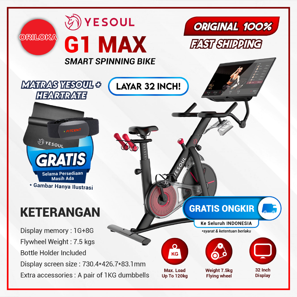 Yesoul G1 Max Spinning Bike with LCD 32&quot; / Sepeda Statis - Garansi Resmi Yesoul