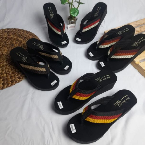 Sandal Wedges Spon Wanita Tinggi 5cm Tali Webbing