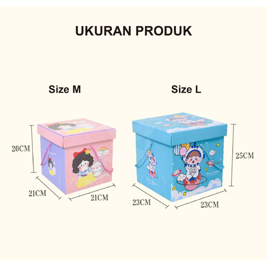 Box Tebal Ultah Anak Bahan Corrugated Tebal dengan Tutupan dan Tali / Kotak Ulang Tahun Tersedia 2 Ukuran Motif Astronot Girl dan Boy / Giftbox Birhtday Besar Muat Banyak / Kotak Bento atau Kado Bahan Tebal dan Kokoh