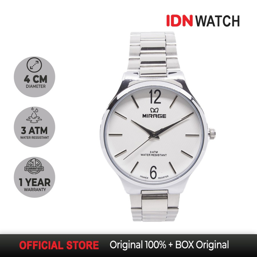 Jam Tangan Mirage Pria Original Casual Tipis Tahan Air Anti Karat Miragewatch 18604 M Silver