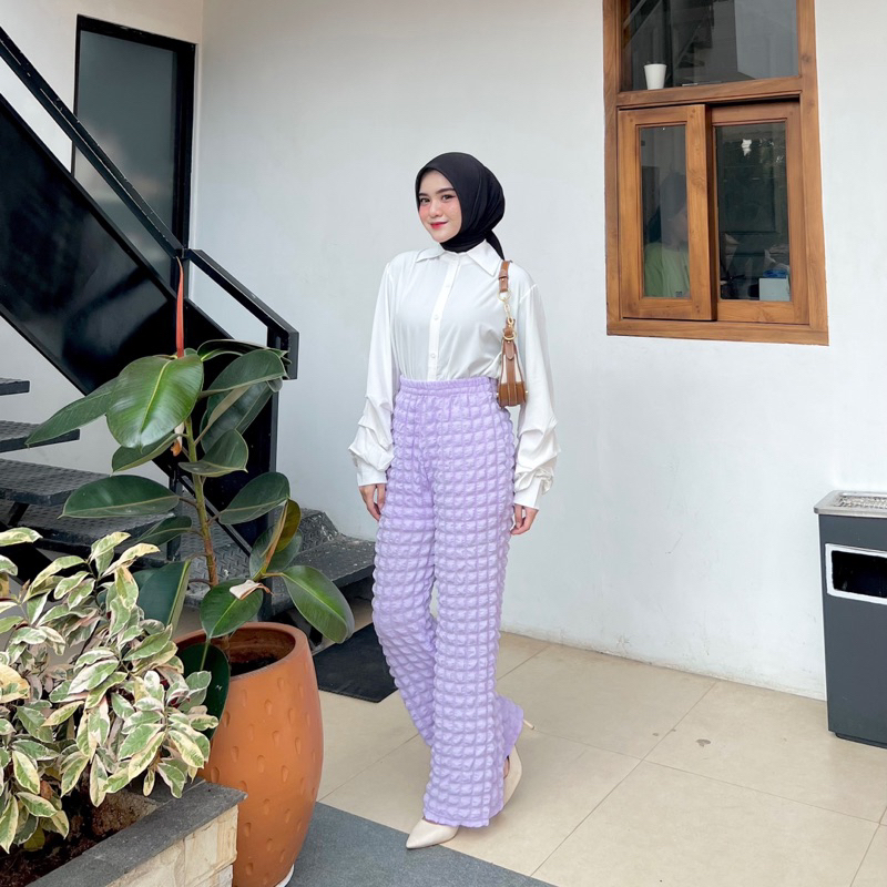 Gia Pants Bubble Pants Celana Kulot Panjang Wanita Highwaist Pants Pastel colour By Vitafa