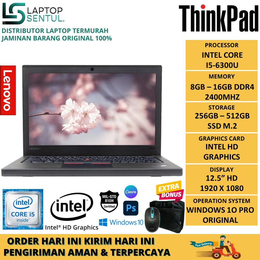 PROMO Laptop Lenovo Thinkpad X270 X280 Intel i5 RAM 8GB SSD 256GB FHD 12.5&quot; WIN10PRO