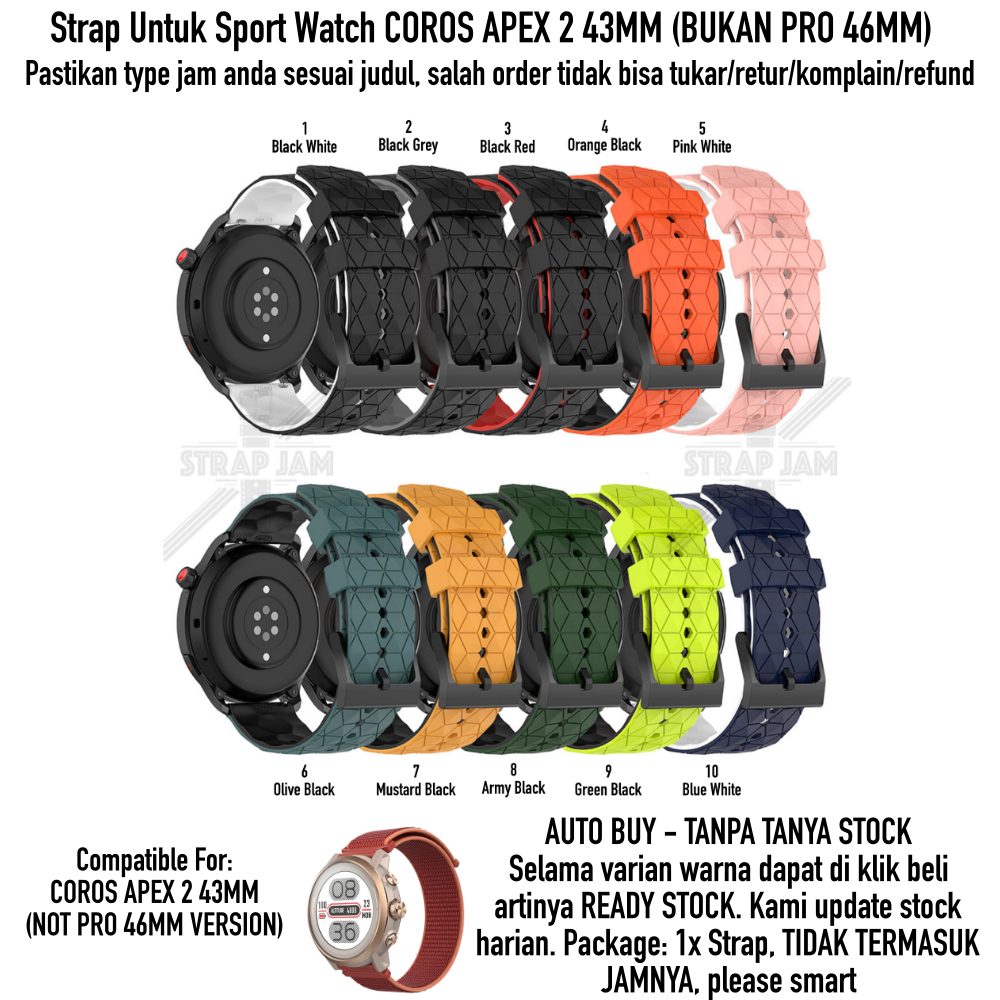 ZQT Strap 20mm Coros Apex 2 43mm - Tali Jam Silikon Rubber Quick Release