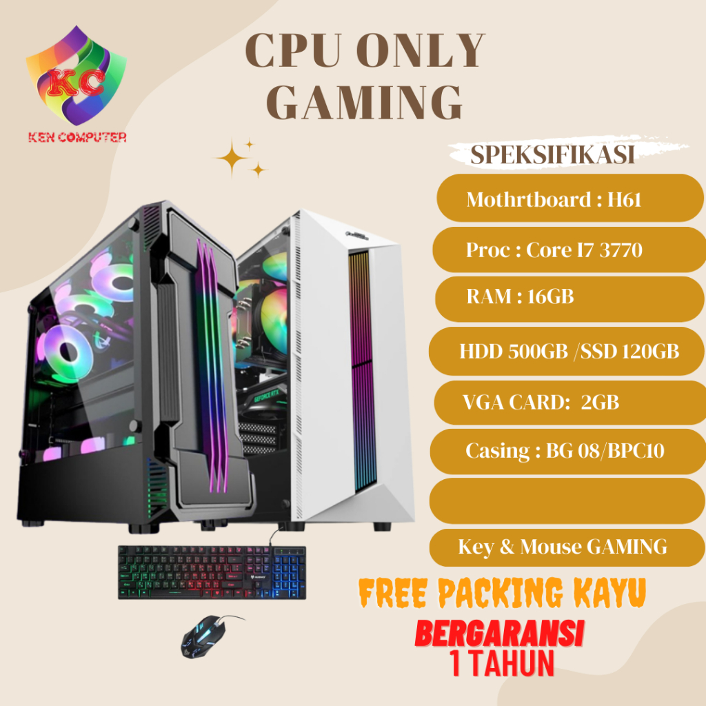 Pc gaming core i7 3770 ram 16 gb ssd 120 gb hdd 500gb edit lancar keyboard mouse gaming