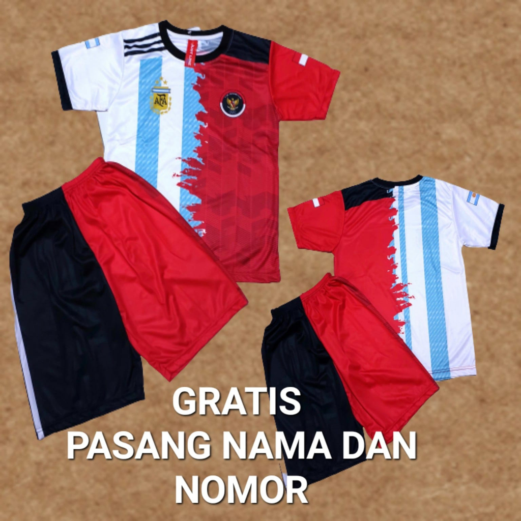 jersey timnas indonesia vs argentina printing usia 2-12thn