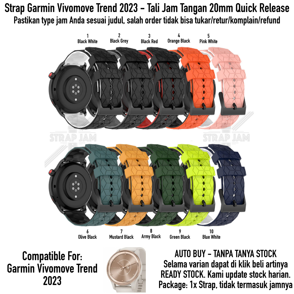 ZQT Strap 20mm Garmin Vivomove Trend 2023 - Tali Jam Silikon Rubber Quick Release