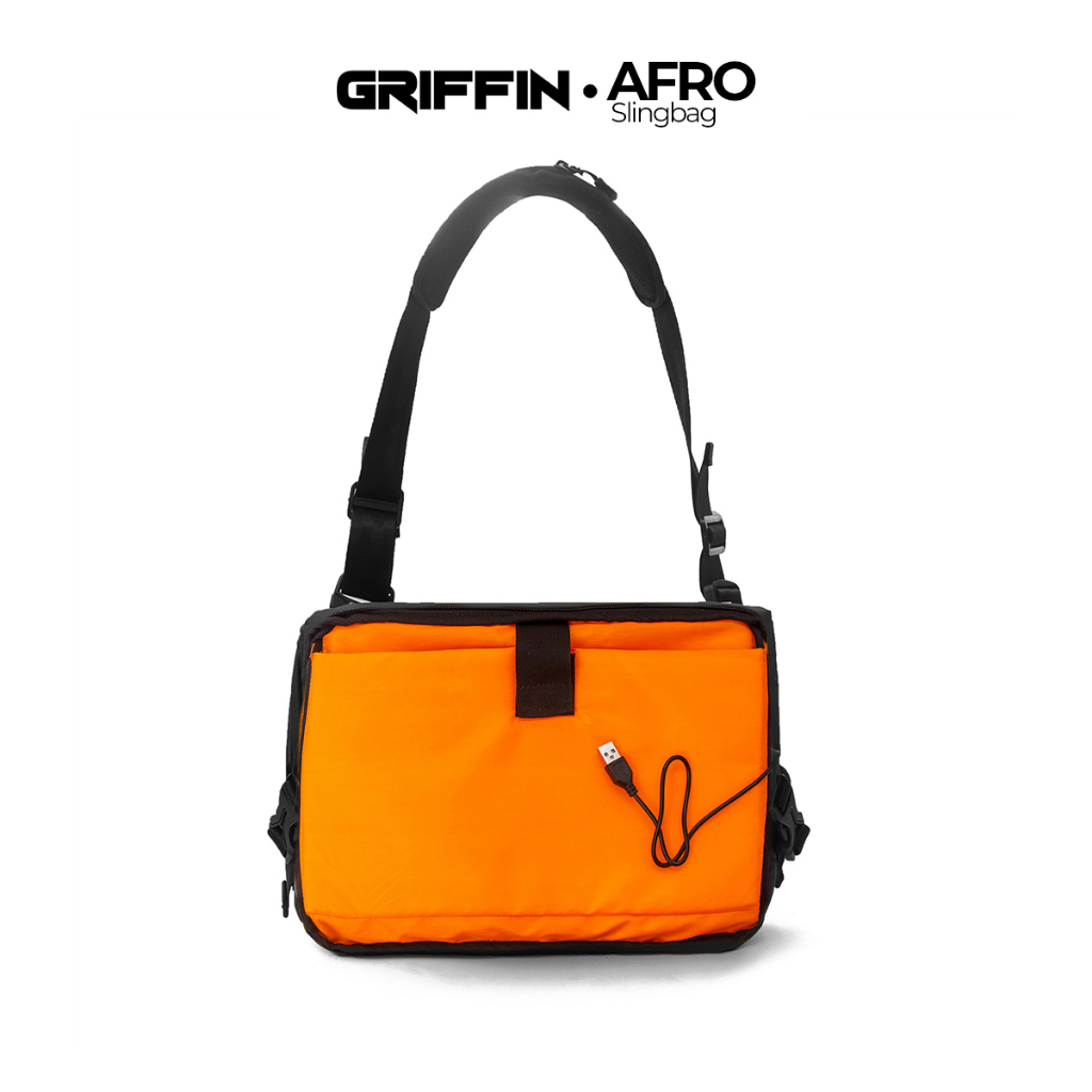 Tas Sling Bag Laptop Pria Waterproof Hitam Elegan Afro by Griffin