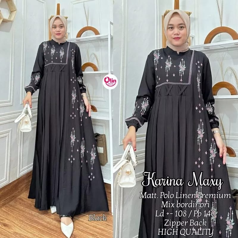 Gamis Wanita Terbaru 2023 Karina Maxy Dress Kondangan Bordir Mewah Gaun Pesta Muslimah Baju Wanita Kekinian