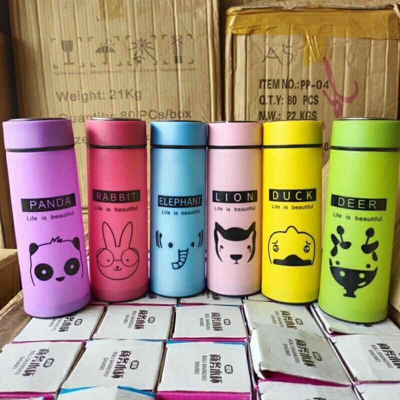 botol kaca animal warna nonbox untuk minum dan souvenir gambar karakter hewan lucu untuk anak-anak