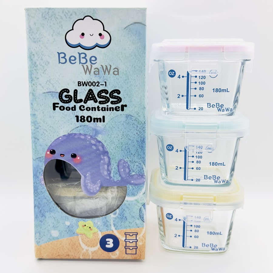 BeBeWaWa Glass Food Container BW002-1 180ml isi 3pcs