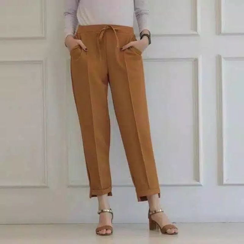 Celana jumbo wanita baggy pants pinggang karet rip melar celana panjang