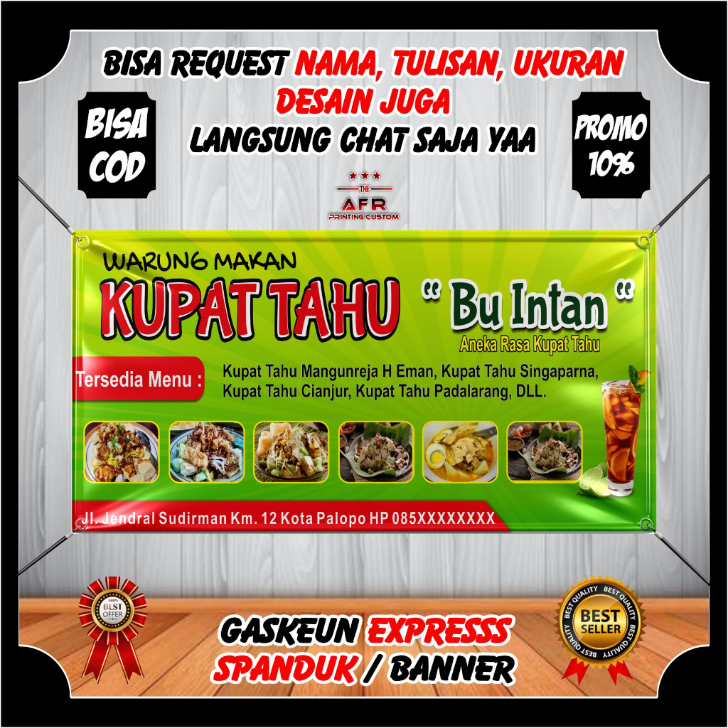 Spanduk Banner Bckdrop Gerobak Jualan Kupat Tahu Lontong Kari Bubur Ayam / Banner Jualan Kupat Tahu 