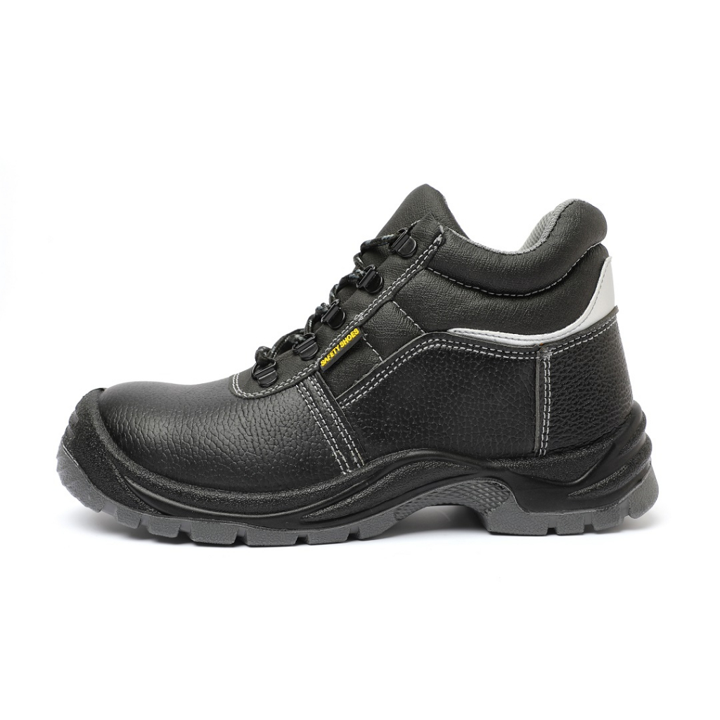 Sepatu Safety Shoes Pria Ujung Besi Middle Cut Anti Slip Hitam Abu