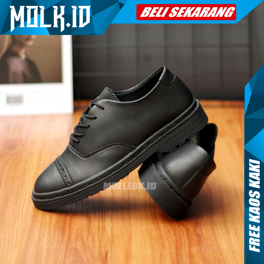 MOLK Sepatu Docmart Pria Full Black Original Pantofel Formal Kerja Kuliah