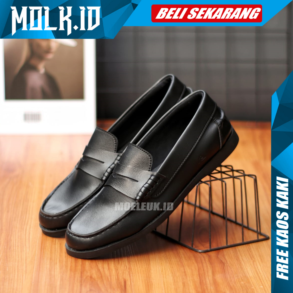 MOLK Sepatu Loafers Pria Hitam Original Pantofel Kerja Kuliah Simple