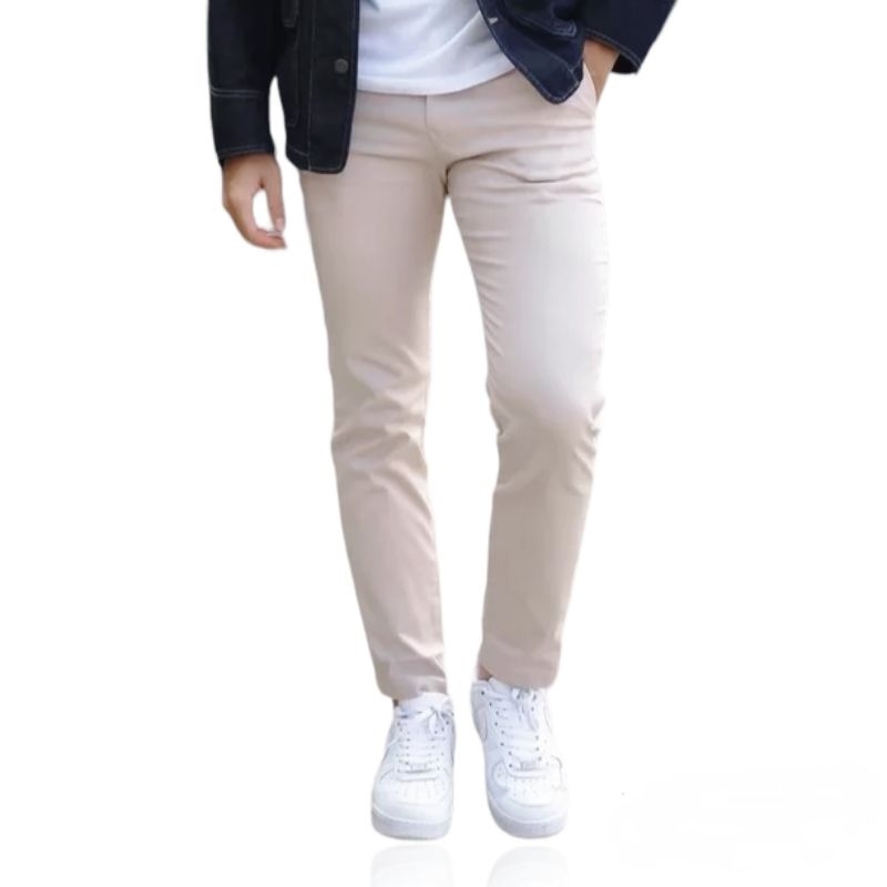 CELANA CHINO Panjang pria Slimfit KERJAHARIAN Santai Casual Formal Hitam Abu Cream Mocca Size 27-38