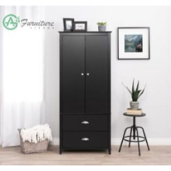 Lemari Pakaian 2 Pintu Minimalis Pembrooke Duco Hitam - Kayu Mahoni