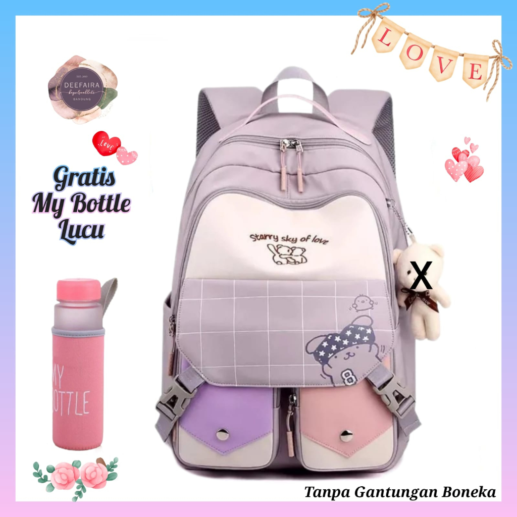 Tas Ransel Sekolah Anak Sd Smp Sma Model Beruang Cool Q1S Gratis Botol Minum Lucu