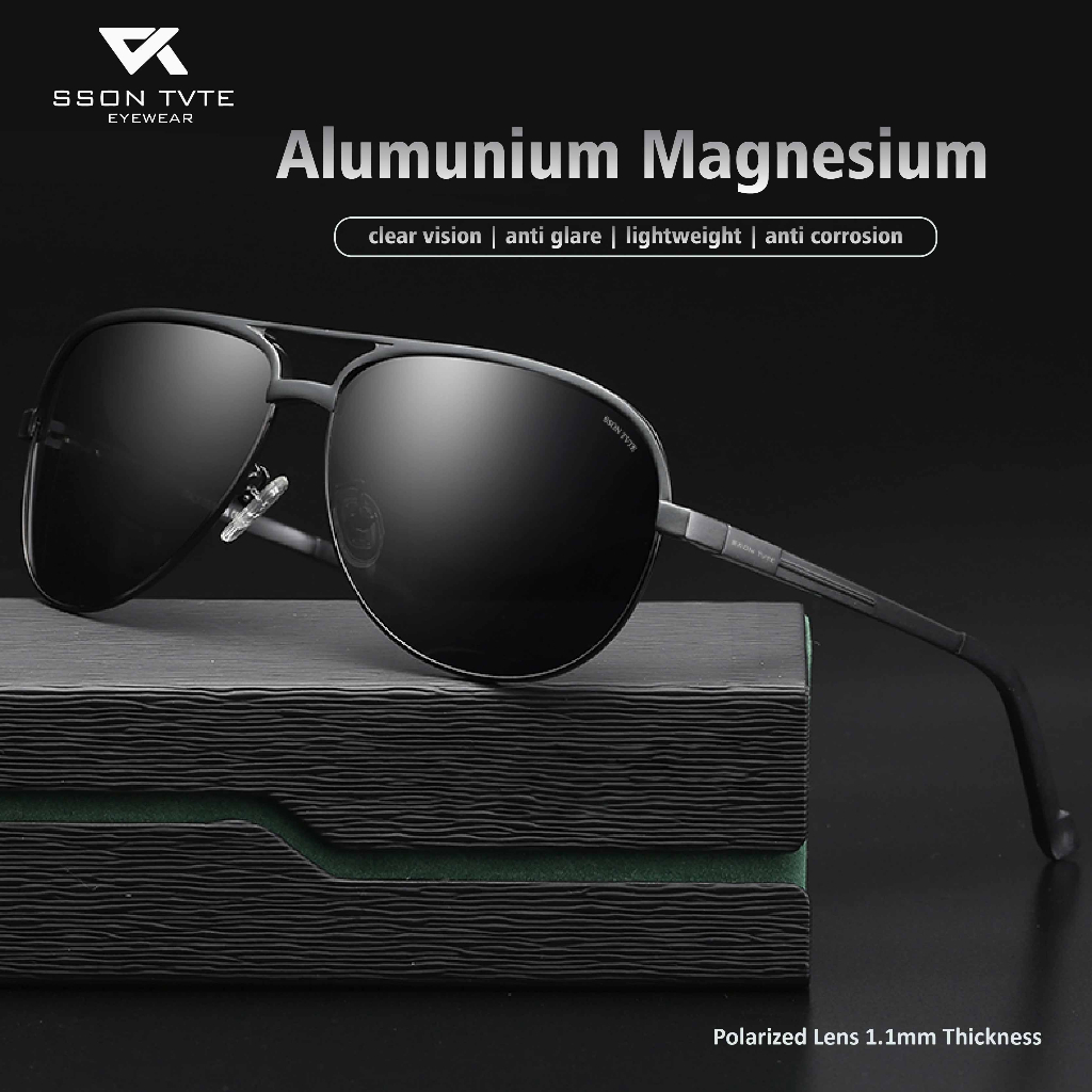 SSON TVTE - Kacamata Hitam Aluminium Polarized Sunglasses Aviator Anti UV400 8548