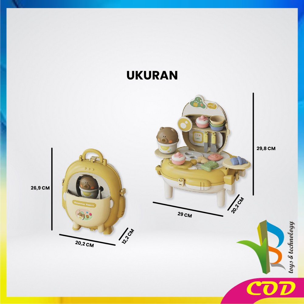 RB-M321 Mainan Edukasi Anak Bear Backpack 2IN1 Pretend Play Kitchen Set / Mainan Tas Ransel Anak Karakrer Beruang Beauty Colorclay / Simulasi Mainan Masak Masakan Dapur Anak Import