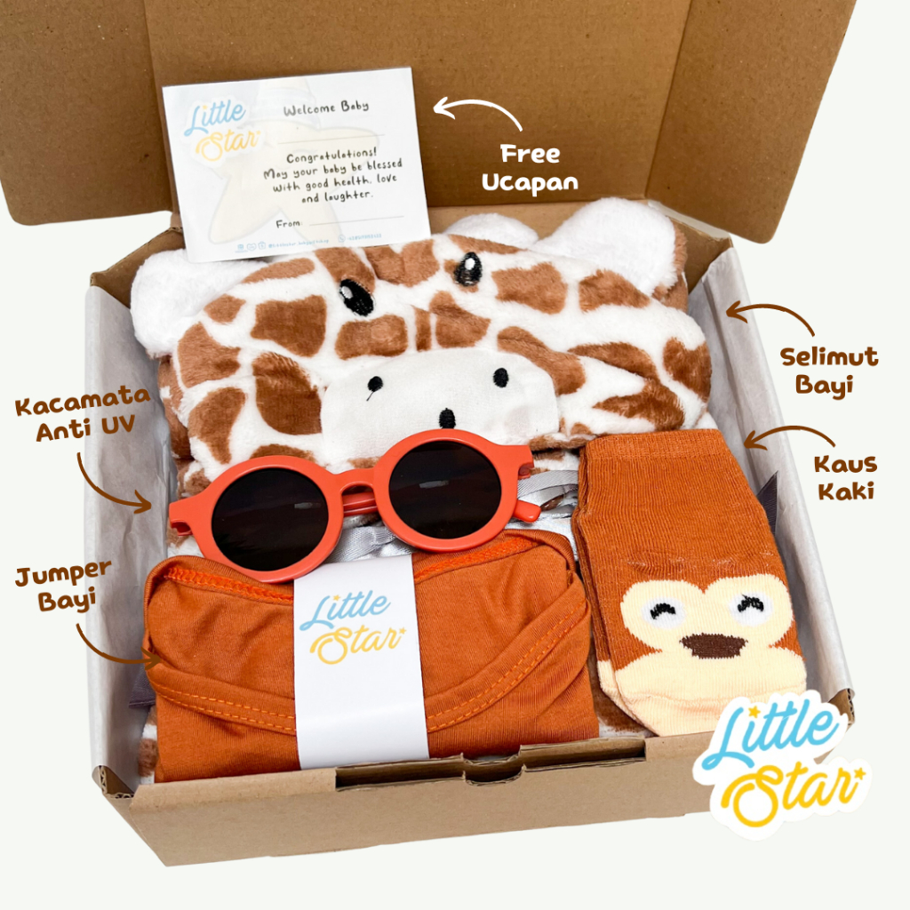 LS 4in1 Hampers Newborn Baby Gift Set Kado Lahiran Selimut Baju Bayi Baru Lahir Unisex Boy Girl