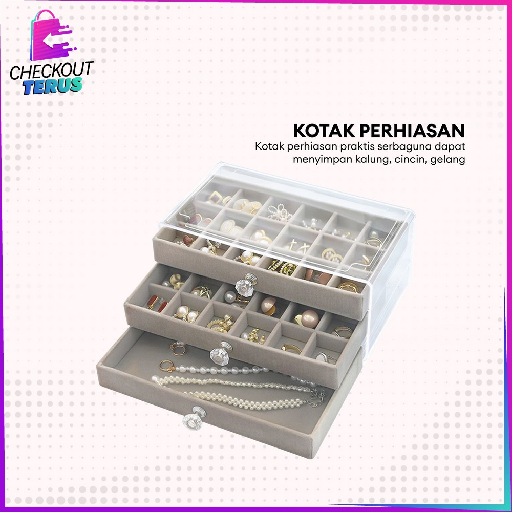 CT K148 Kotak Perhiasan Wanita 3 Laci Tempat Penyimpanan Cincin Kalung Anting Jewelry Box dengan Sekat Serbaguna Rak Perhiasan 3 Tingkat