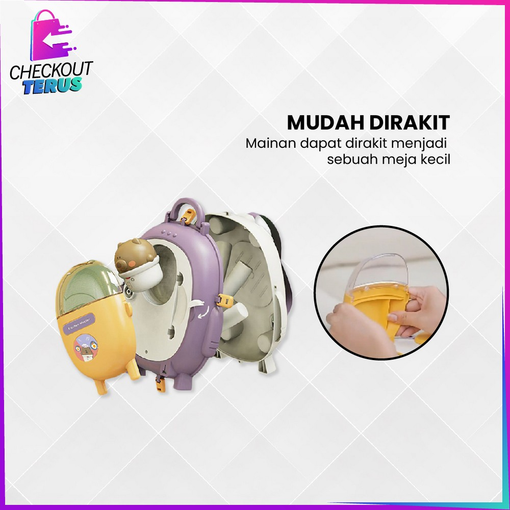 CT M321 Mainan Edukasi Anak Bear Backpack 2IN1 Pretend Play Kitchen Set Simulasi Masak Masakan Dapur Anak Beauty Colorclay Tas Ransel Anak