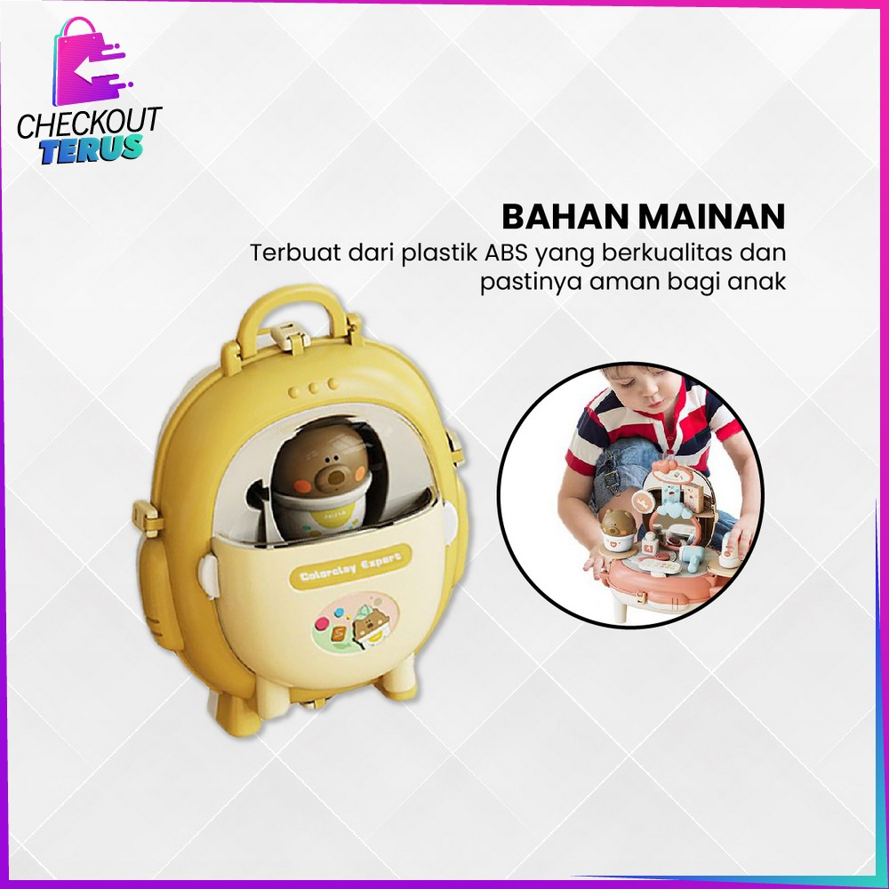 CT M321 Mainan Edukasi Anak Bear Backpack 2IN1 Pretend Play Kitchen Set Simulasi Masak Masakan Dapur Anak Beauty Colorclay Tas Ransel Anak