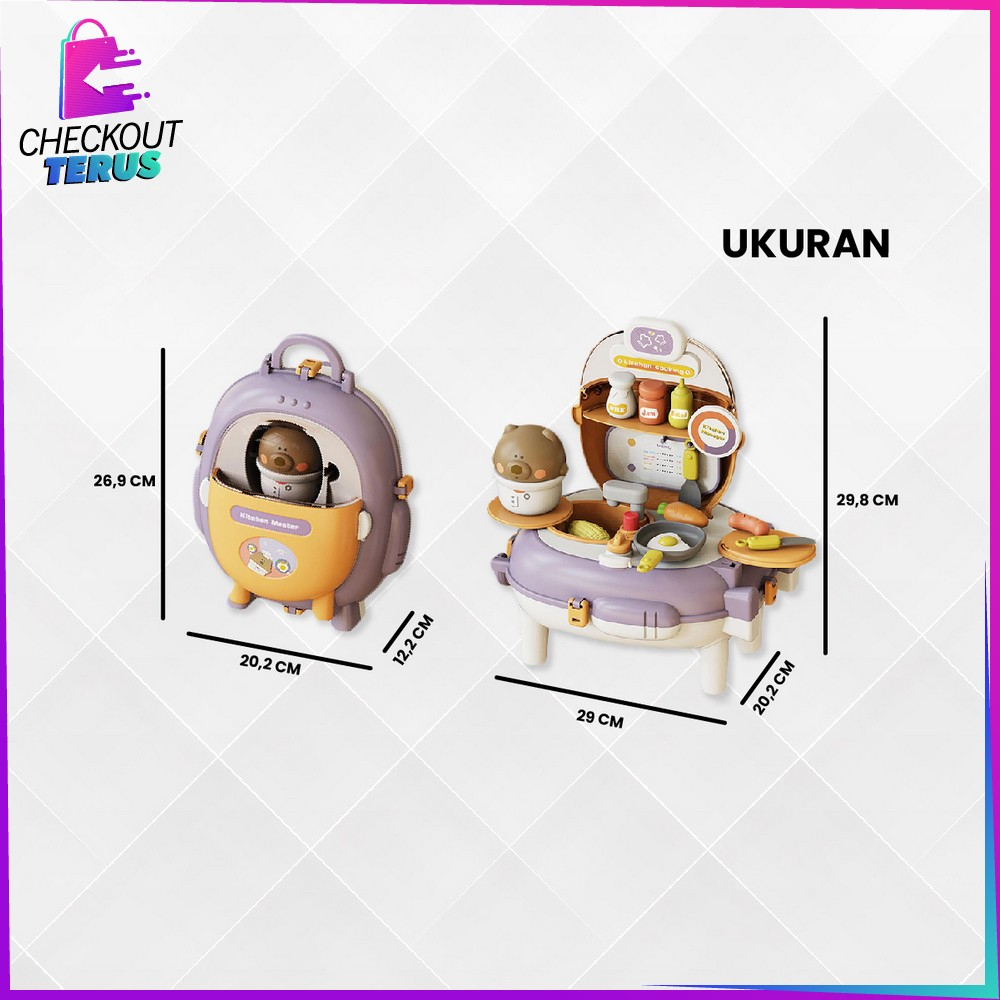 CT M321 Mainan Edukasi Anak Bear Backpack 2IN1 Pretend Play Kitchen Set Simulasi Masak Masakan Dapur Anak Beauty Colorclay Tas Ransel Anak