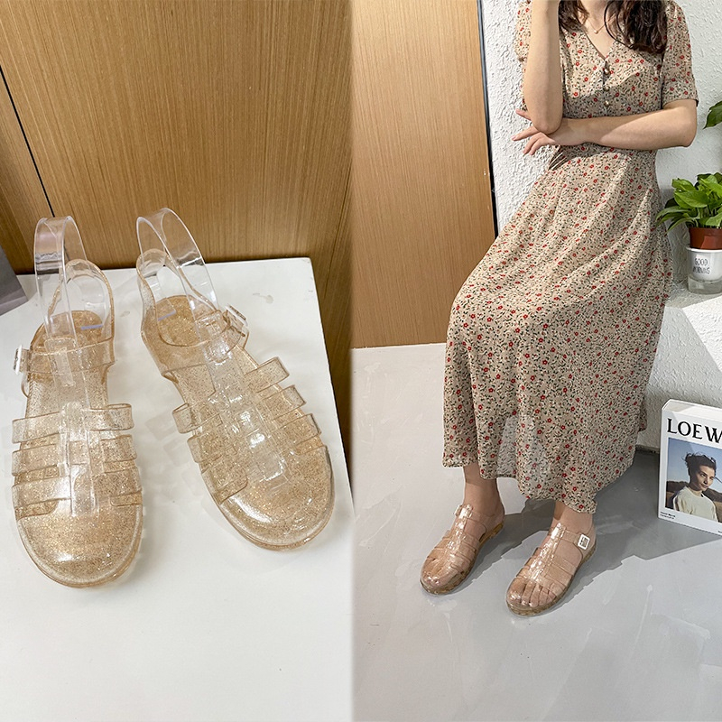 ￼MeishaAge jelly transparant gliter moms and kids/meisha jelly shoes dewasa/sandal jelly wanita/sandal karet anti slip/sandal kekinian korea/jelly shoes import/sepatu sandal slippersSandal jelly Gladiator Melissa Glitter Couple Import High Quality S2