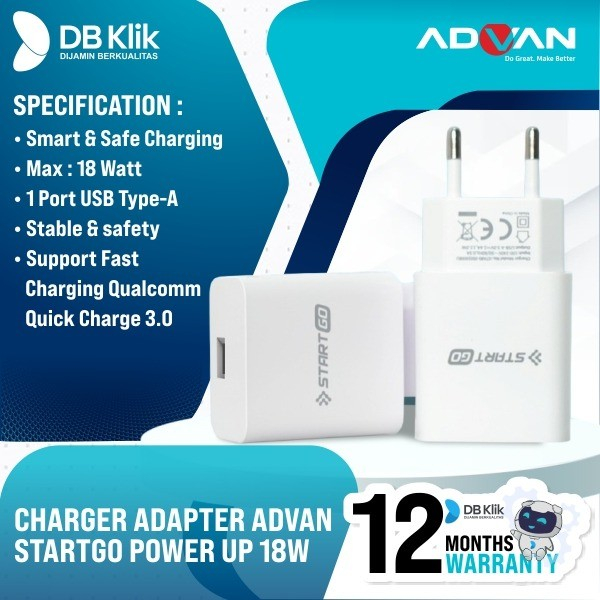 Kepala Charger Advan StartGo Power Up 18W QC3.0 - StartGo PU18W 18Watt