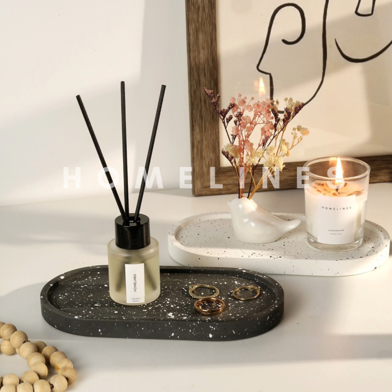 Oval Tray Aesthetic | Marble White Polkadot | Tatakan Coaster Gelas | Nampan Sabun Soap Nordic | Properti Foto Produk