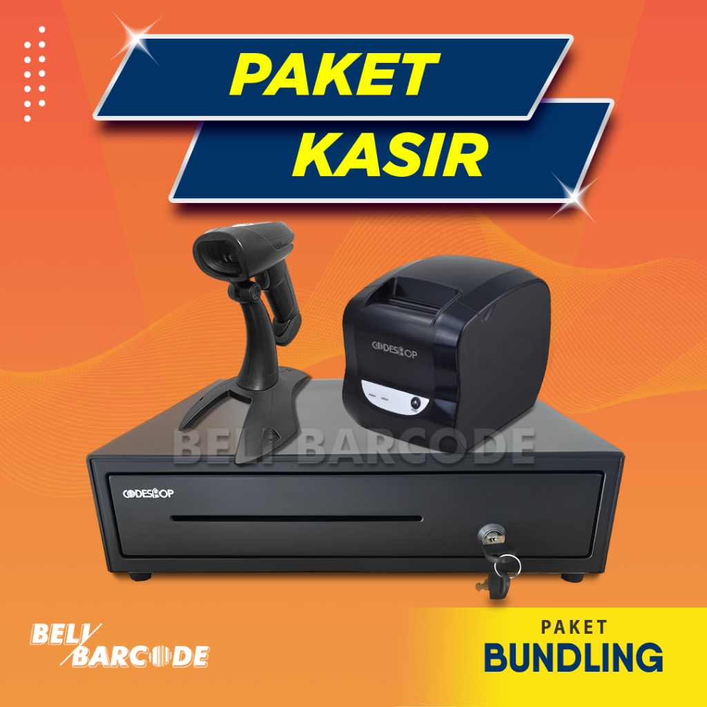 Paket Printer Kasir Scanner Barcode Laci Uang Cash Drawer Siap Pakai