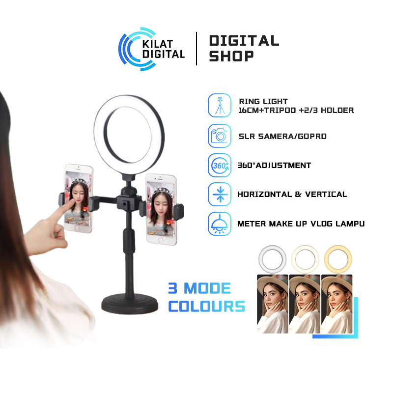 RING LIGHT TRIPOD LIVE PHONE HOLDER 16cm DESKTOP STAND DOUBLE TRIPLE USB MODE DUAL 360BRACKET SELFIE