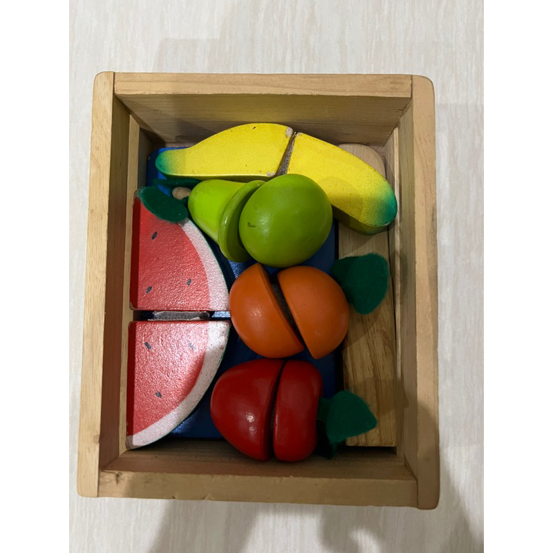 mainan buah potong kayu preloved