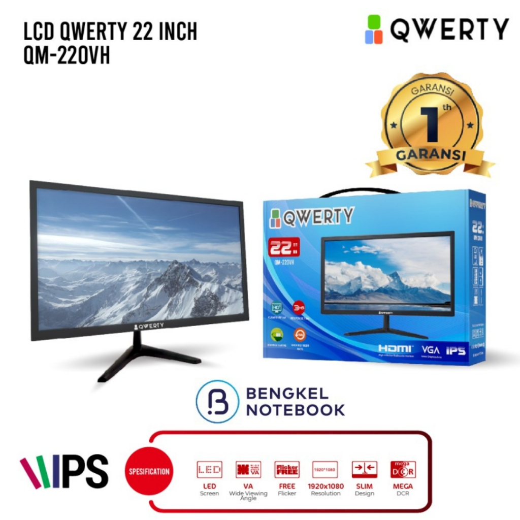 LED Monitor PC Power Up/Qwerty M 22.0&quot; W2 VGA HDMI IPS